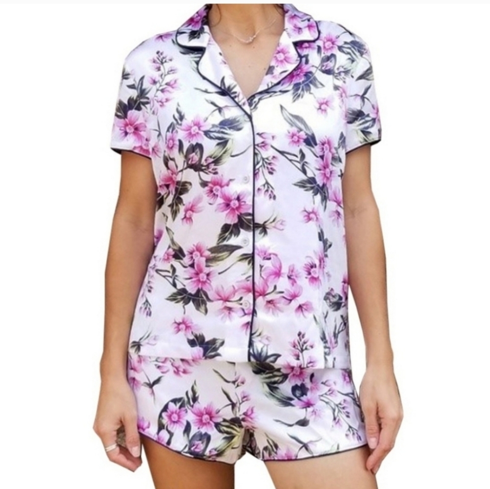 Victoria's Secret Floral Pajama Set - Pink and White